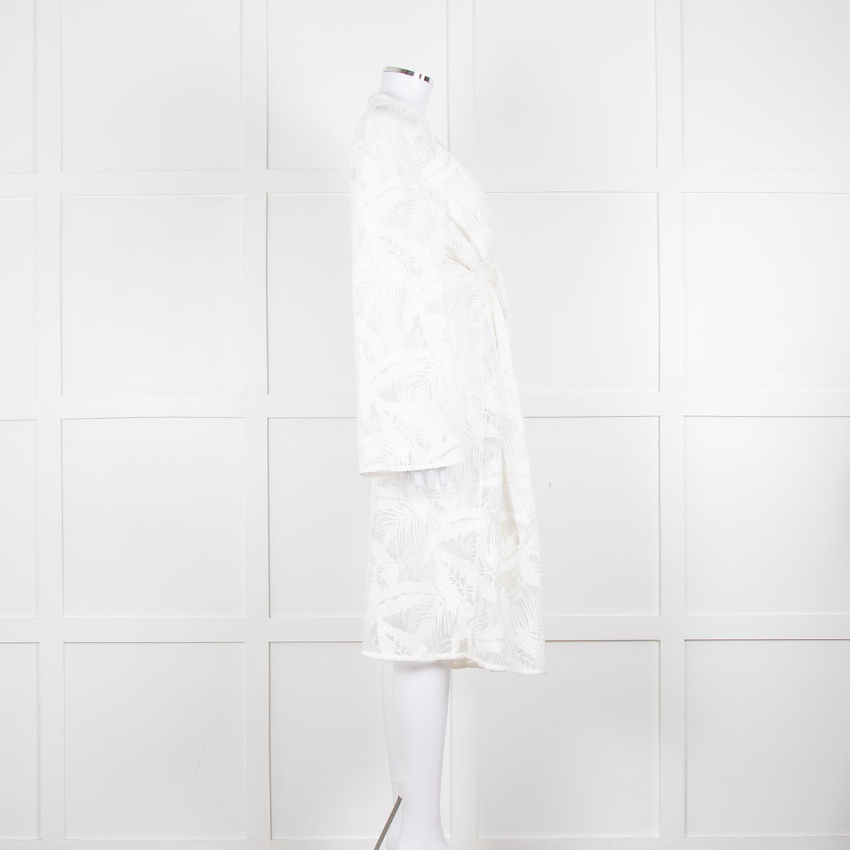 Self-Portrait White Lace Embroidery Mesh Belted Coat