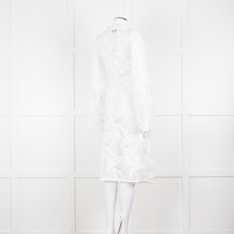 Self-Portrait White Lace Embroidery Mesh Belted Coat