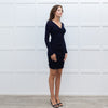 Maje Navy Blue Fitted Knit Twist Front Sleeved Dress