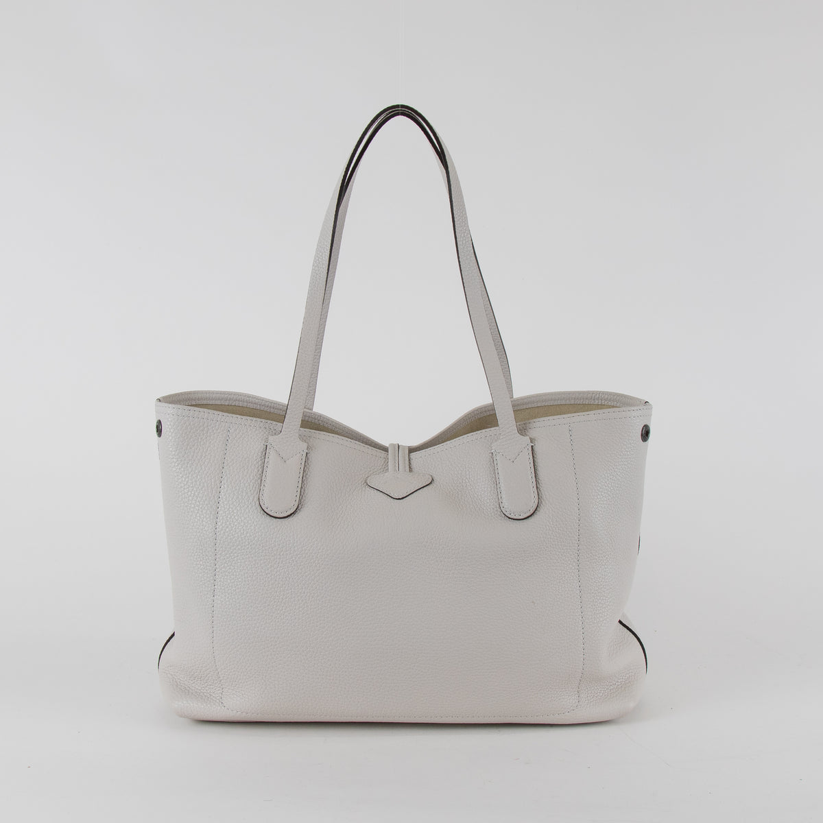 Longchamp Pale Grey Le Roseau Essential Grained Leather Top Handle Tote Bag
