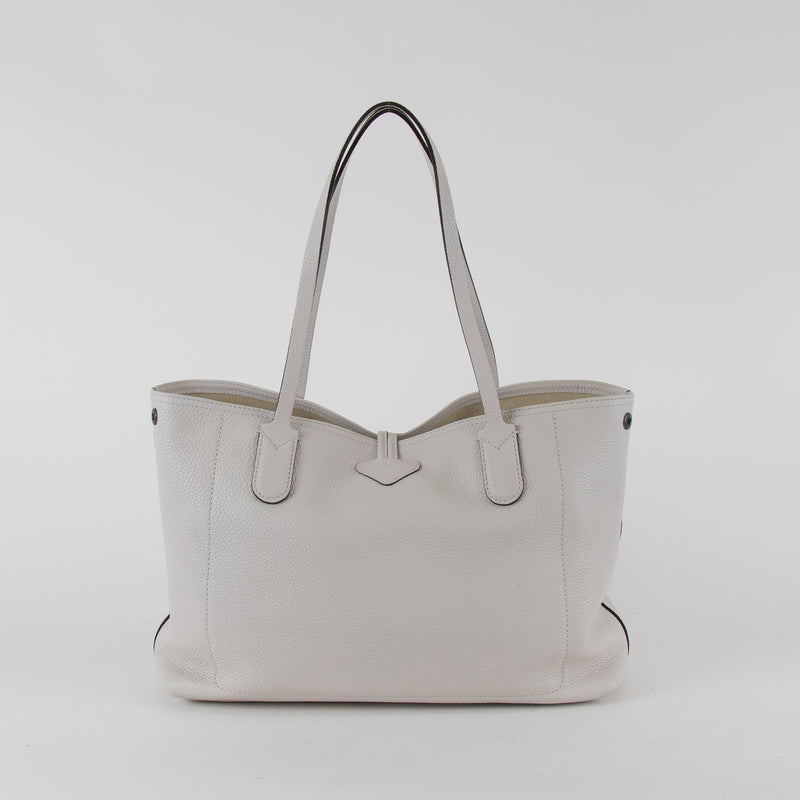 Longchamp Pale Grey Le Roseau Essential Grained Leather Top Handle Tote Bag