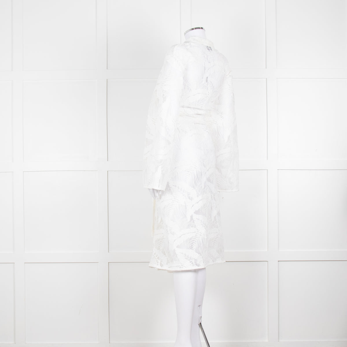 Self-Portrait White Lace Embroidery Mesh Belted Coat