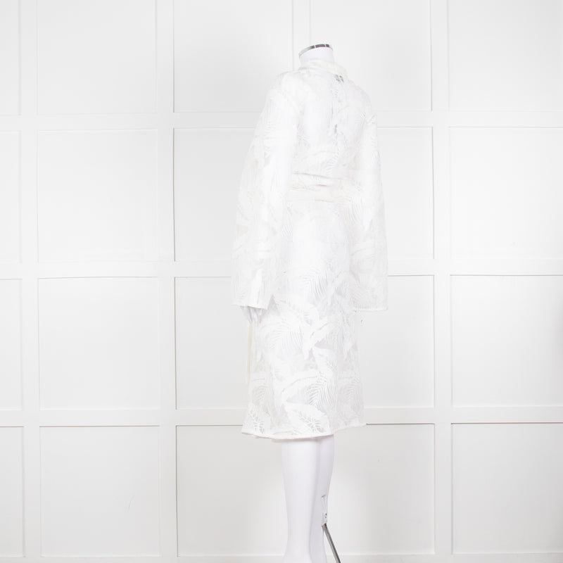 Self-Portrait White Lace Embroidery Mesh Belted Coat