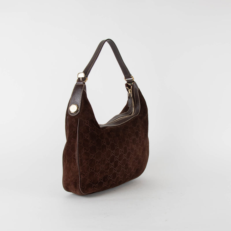 Gucci Brown Gucissima Suede Hobo Bag