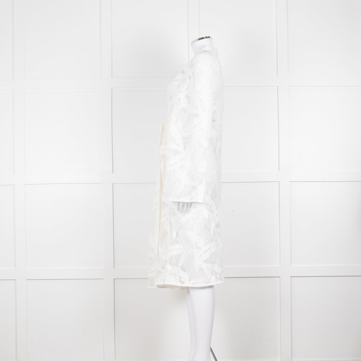 Self-Portrait White Lace Embroidery Mesh Belted Coat