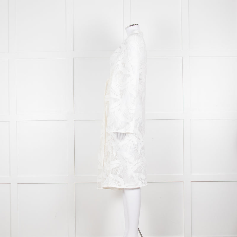 Self-Portrait White Lace Embroidery Mesh Belted Coat