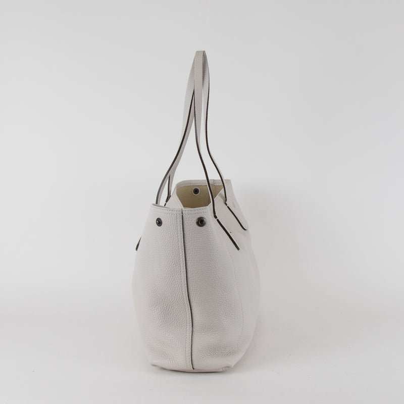 Longchamp Pale Grey Le Roseau Essential Grained Leather Top Handle Tote Bag