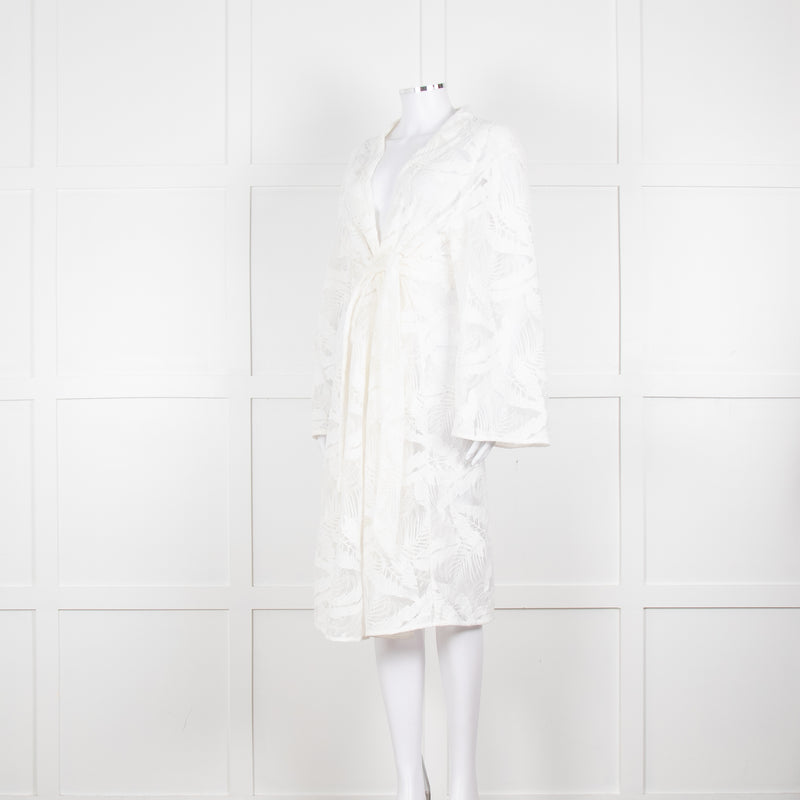 Self-Portrait White Lace Embroidery Mesh Belted Coat