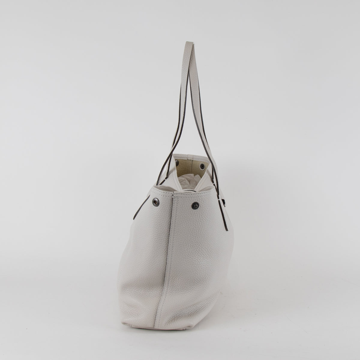 Longchamp Pale Grey Le Roseau Essential Grained Leather Top Handle Tote Bag