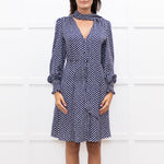 Me + Em  Navy Floral Print Pussy Bow Long Sleeve Dress