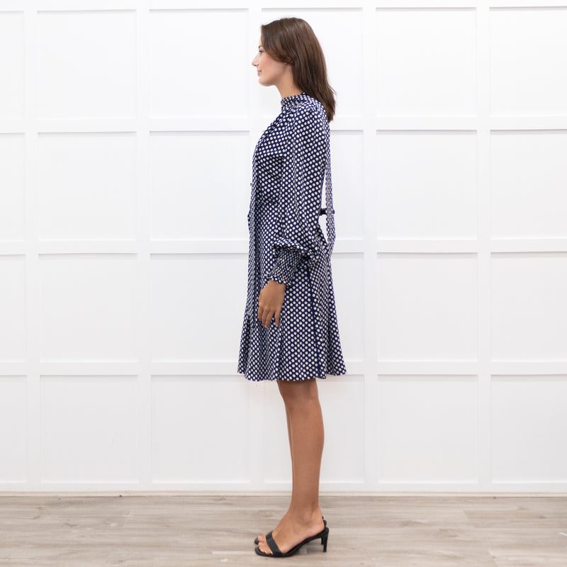 Me + Em  Navy Floral Print Pussy Bow Long Sleeve Dress