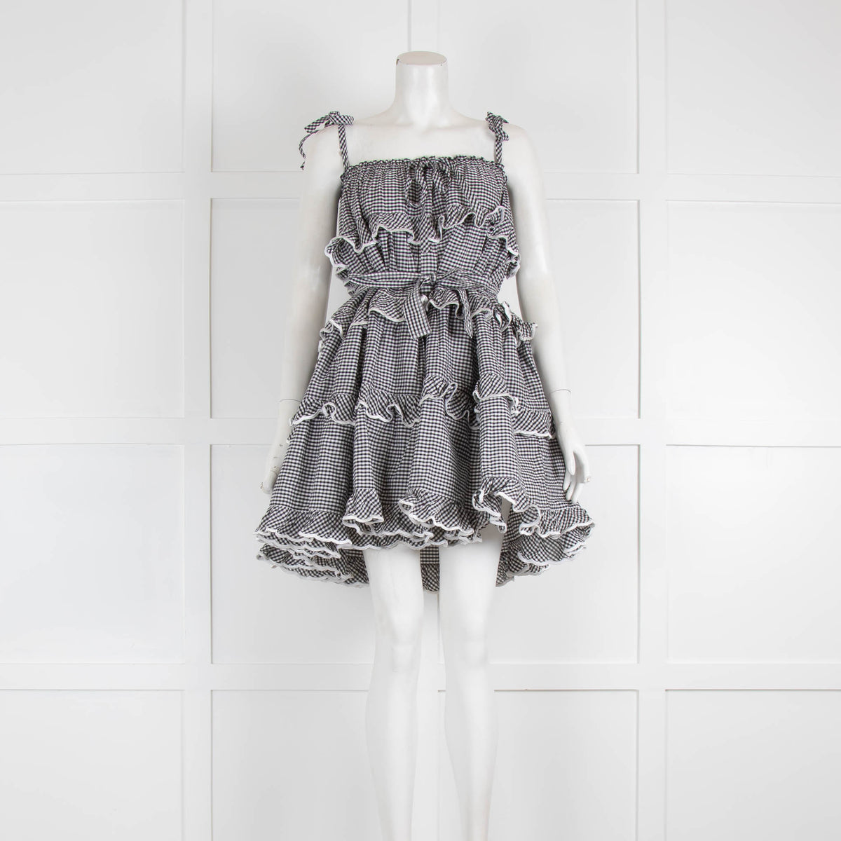Innika Choo Black White Gingham Scallop Frill Short Dress