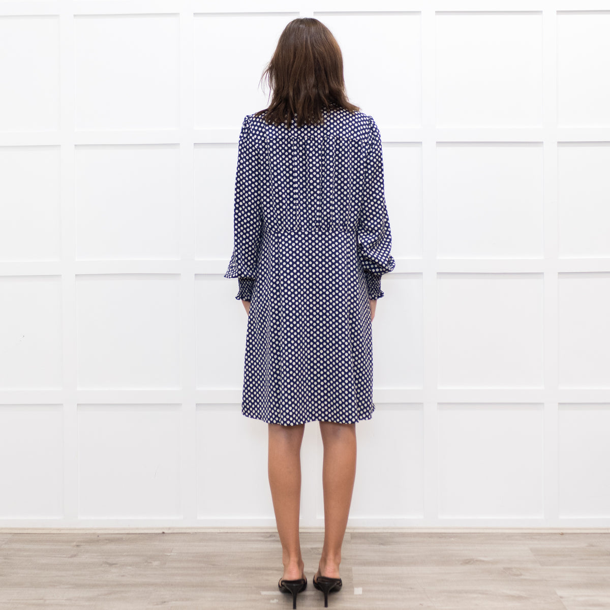 Me + Em  Navy Floral Print Pussy Bow Long Sleeve Dress
