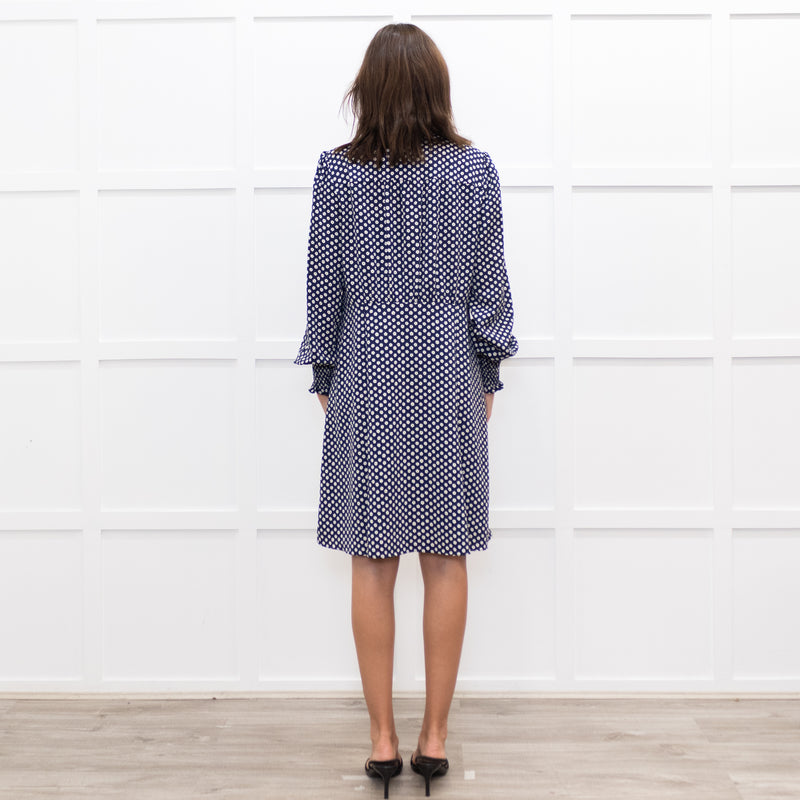 Me + Em  Navy Floral Print Pussy Bow Long Sleeve Dress