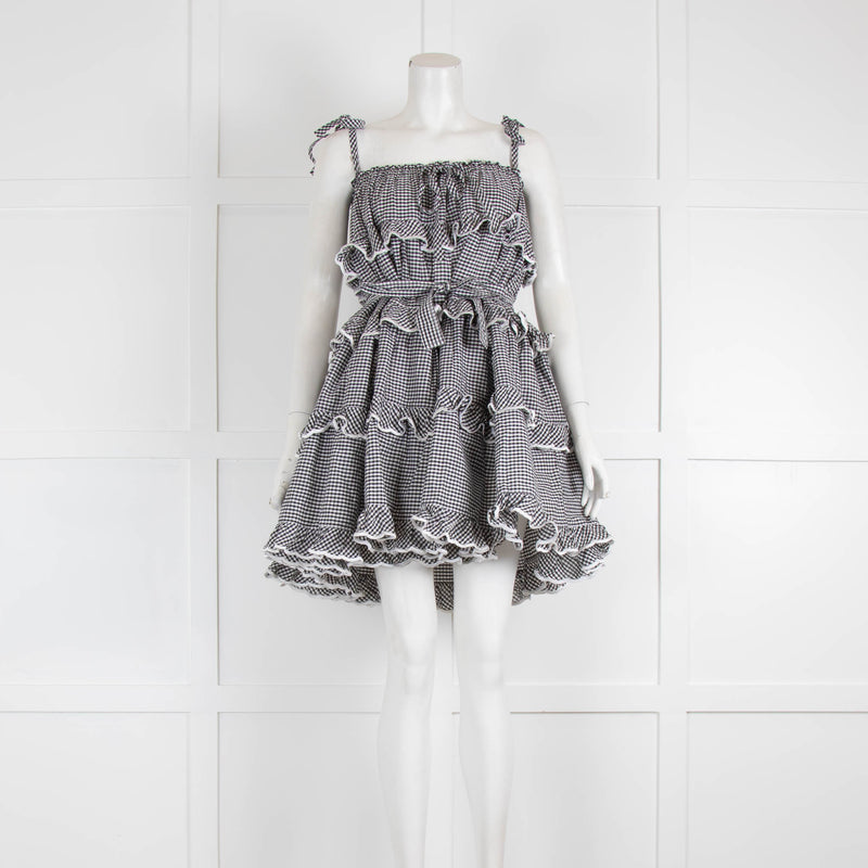 Innika Choo Black White Gingham Scallop Frill Short Dress