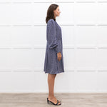 Me + Em  Navy Floral Print Pussy Bow Long Sleeve Dress