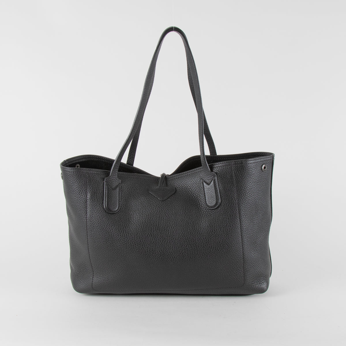 Longchamp Le Roseau Essential Black Grained Leather Tote Bag