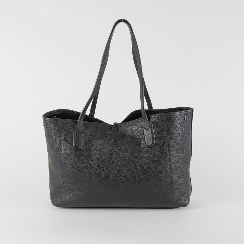 Longchamp Le Roseau Essential Black Grained Leather Tote Bag