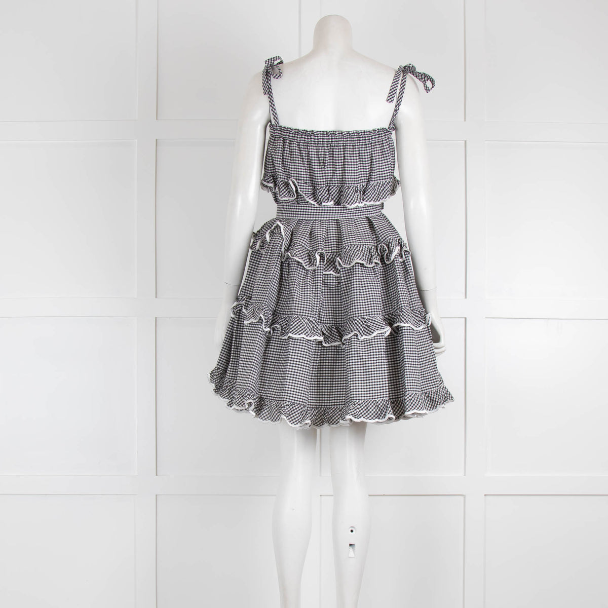 Innika Choo Black White Gingham Scallop Frill Short Dress