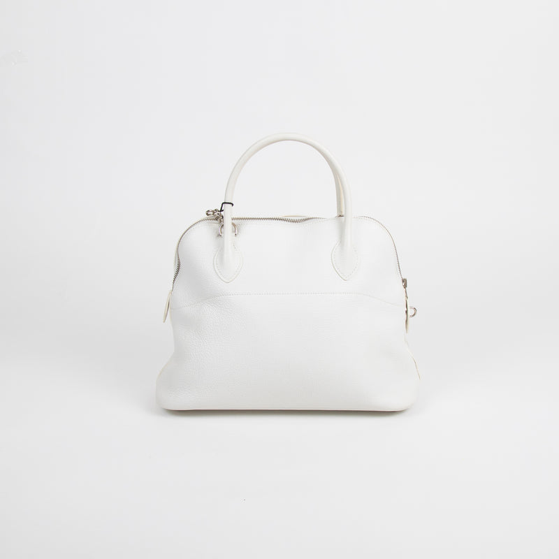Hermes White Bolide 31 Leather Handbag
