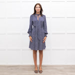 Me + Em  Navy Floral Print Pussy Bow Long Sleeve Dress