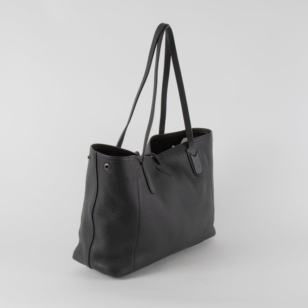 Longchamp Le Roseau Essential Black Grained Leather Tote Bag