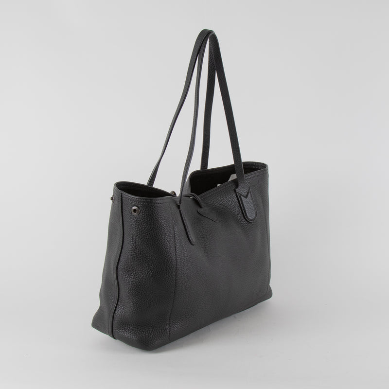 Longchamp Le Roseau Essential Black Grained Leather Tote Bag