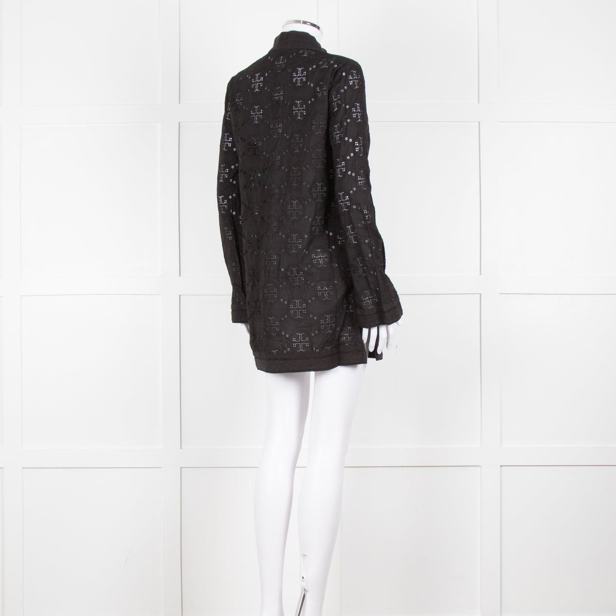 Tory Burch Black Embroidered Long Sleeve Kaftan