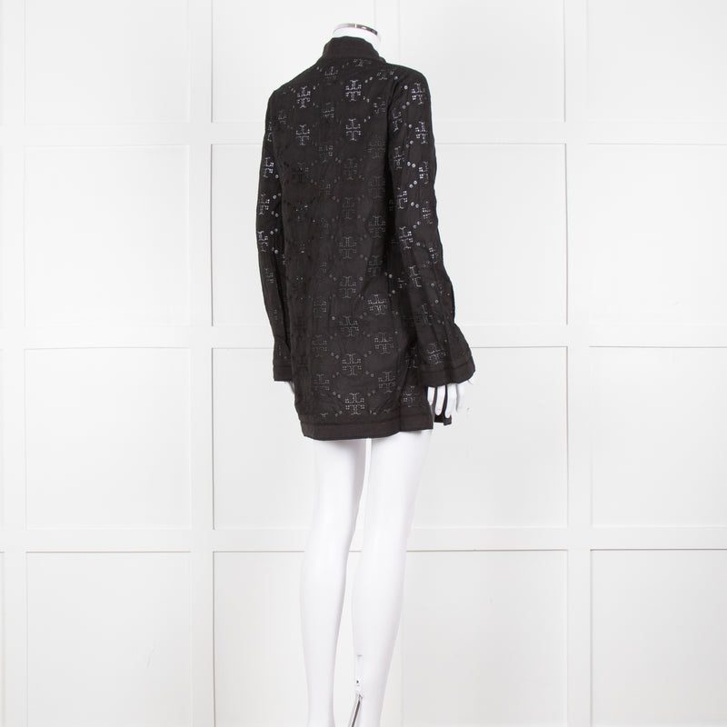 Tory Burch Black Embroidered Long Sleeve Kaftan
