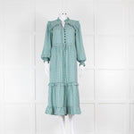 Cefinn Green Houndstooth Loretta Dress with Tiered Skirt