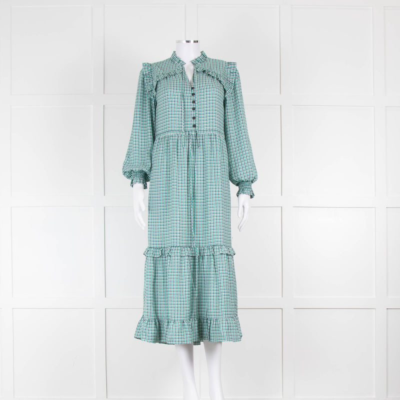 Cefinn Green Houndstooth Loretta Dress with Tiered Skirt