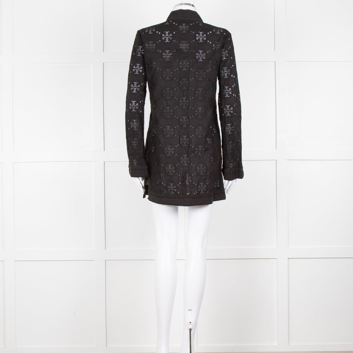 Tory Burch Black Embroidered Long Sleeve Kaftan