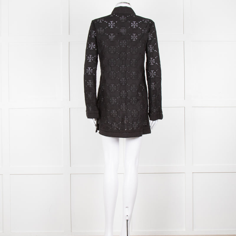 Tory Burch Black Embroidered Long Sleeve Kaftan
