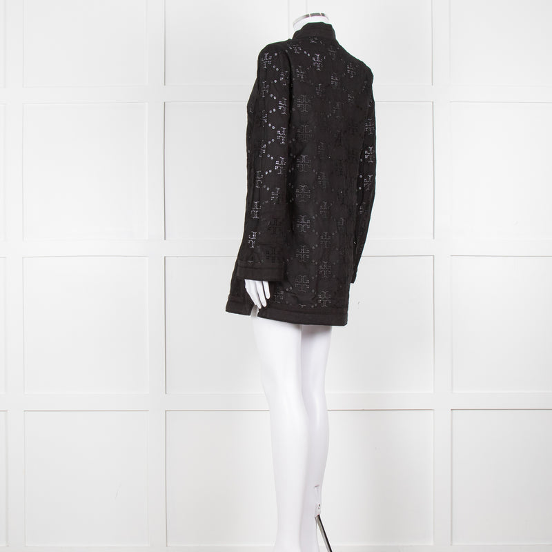 Tory Burch Black Embroidered Long Sleeve Kaftan