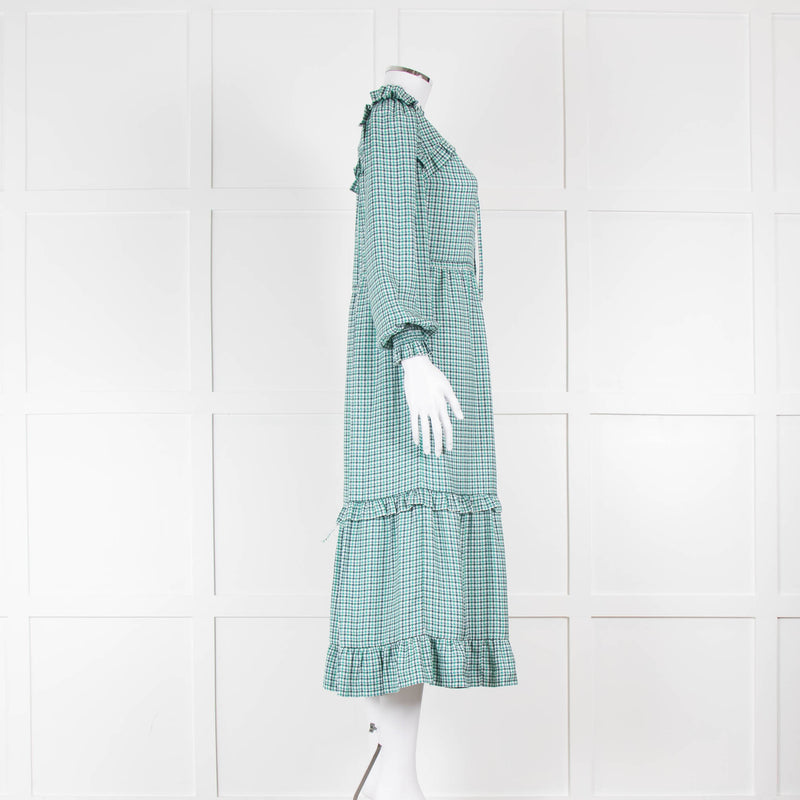 Cefinn Green Houndstooth Loretta Dress with Tiered Skirt
