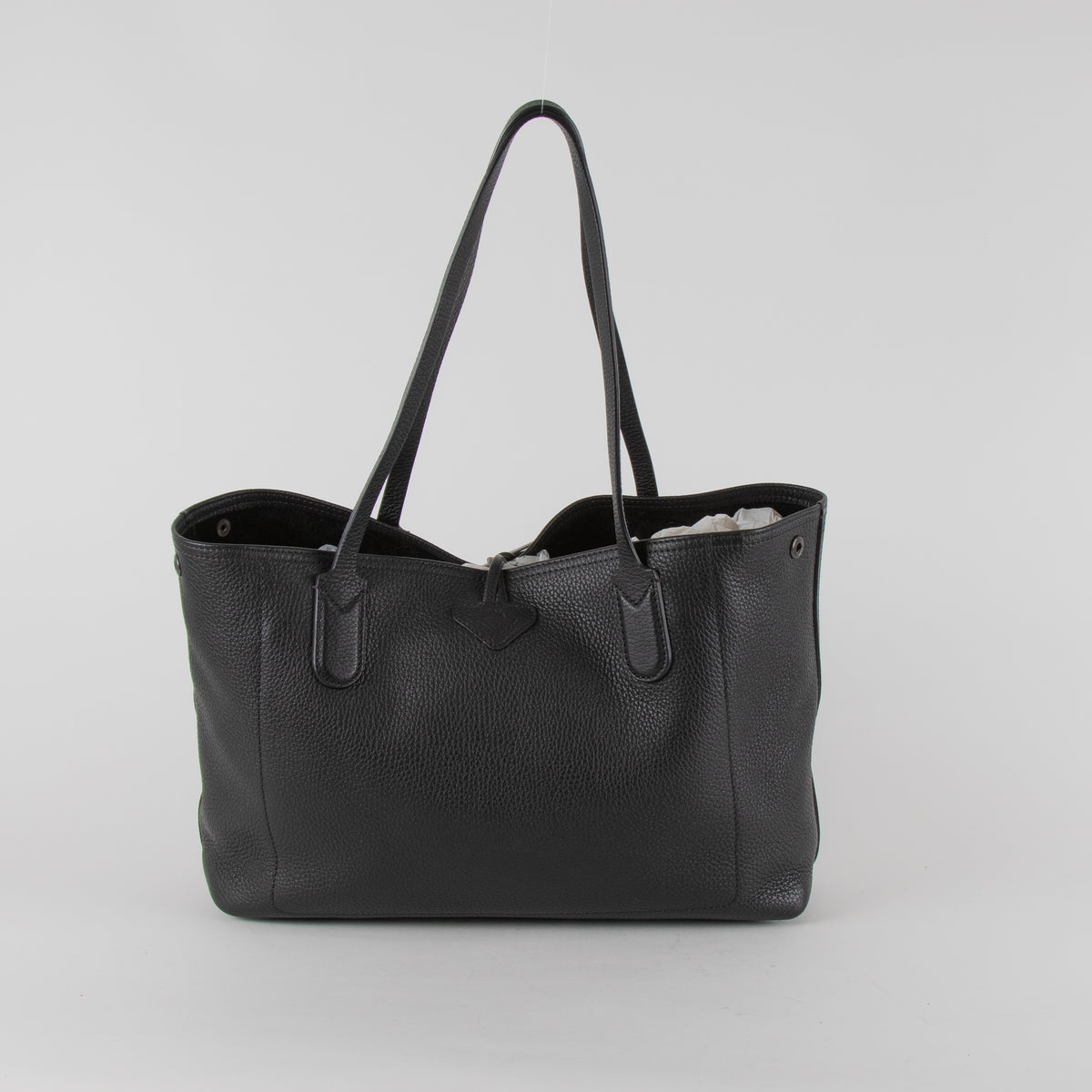 Longchamp Le Roseau Essential Black Grained Leather Tote Bag