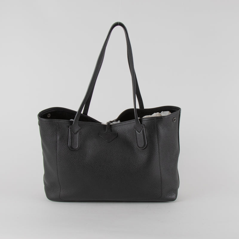 Longchamp Le Roseau Essential Black Grained Leather Tote Bag