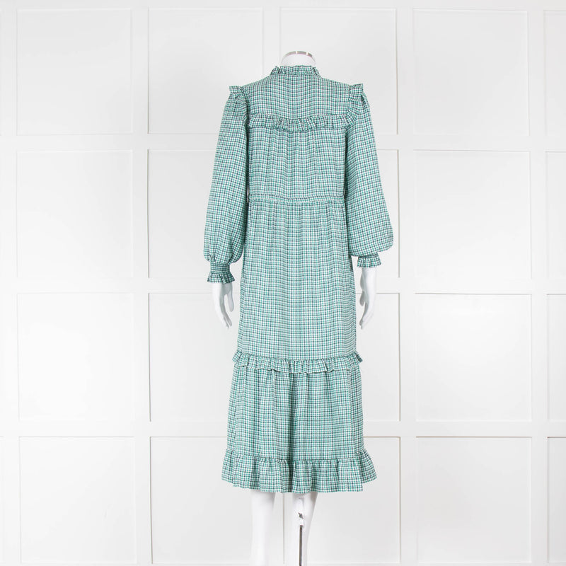 Cefinn Green Houndstooth Loretta Dress with Tiered Skirt