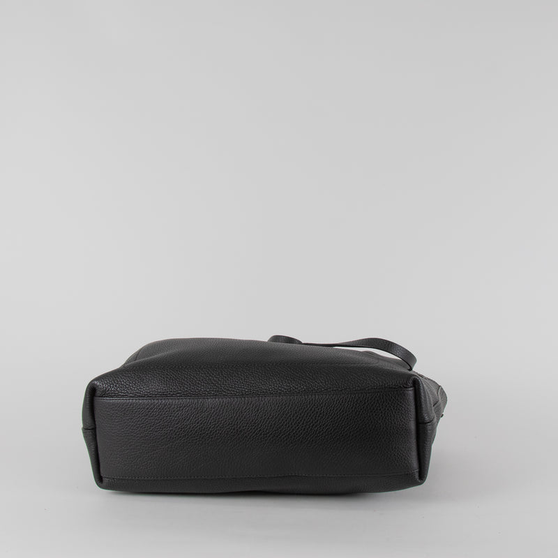 Longchamp Le Roseau Essential Black Grained Leather Tote Bag