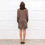 Sandro Brown Flower Print Long Sleeve Dress