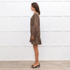 Sandro Brown Flower Print Long Sleeve Dress
