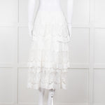 Farm Rio White Cotton Broderie Anglaise Midi Skirt
