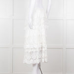 Farm Rio White Cotton Broderie Anglaise Midi Skirt