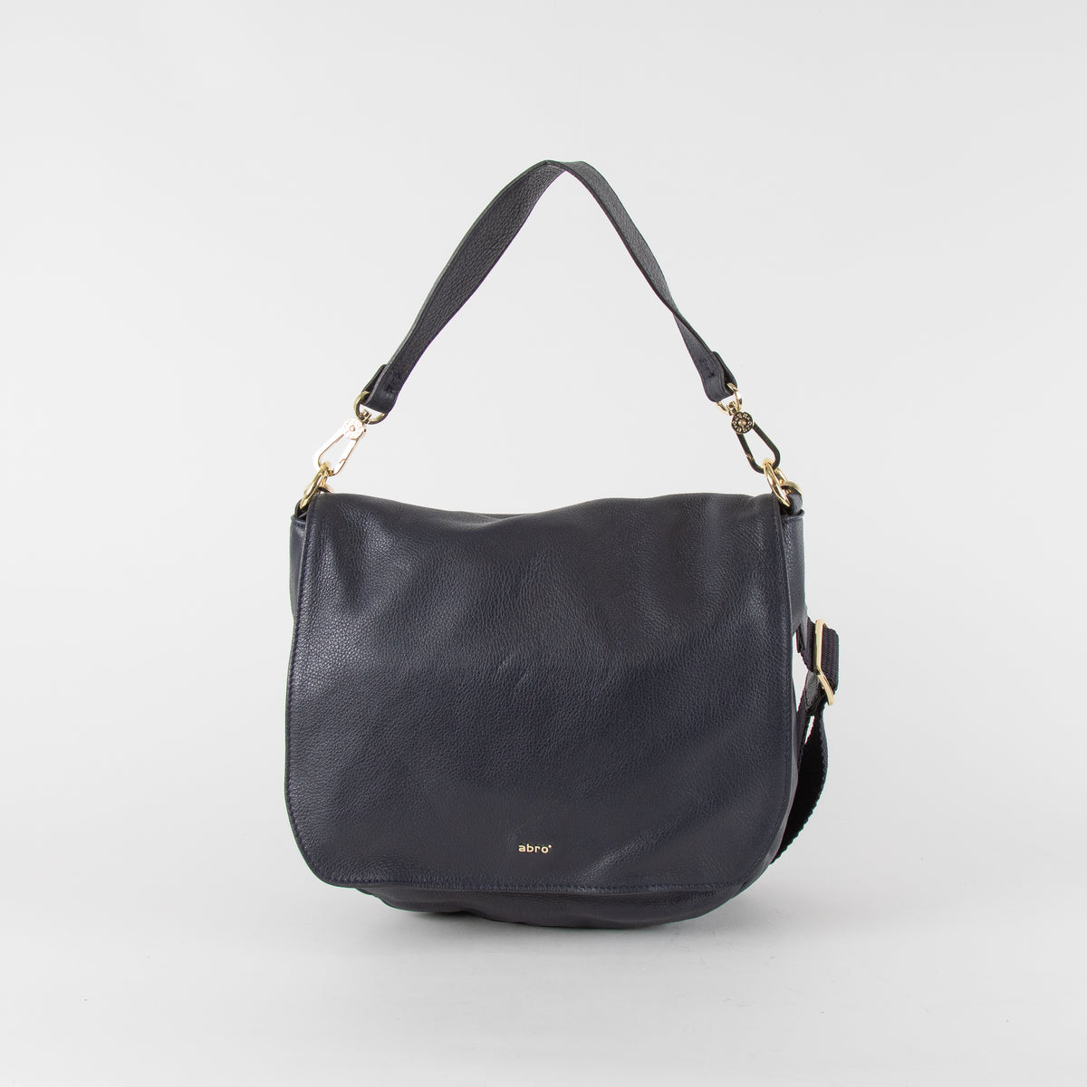 Abro Navy Leather Satchel Bag with Adjustable