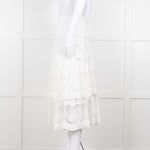 Farm Rio White Cotton Broderie Anglaise Midi Skirt