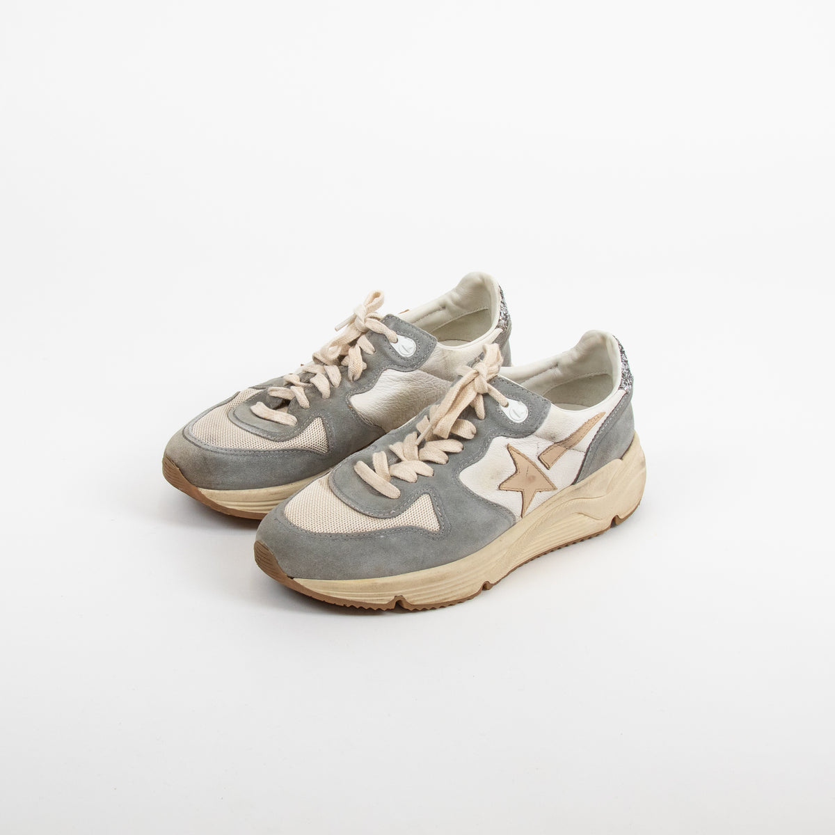 Golden Goose Cream Grey Glitter Detail Back Trainers