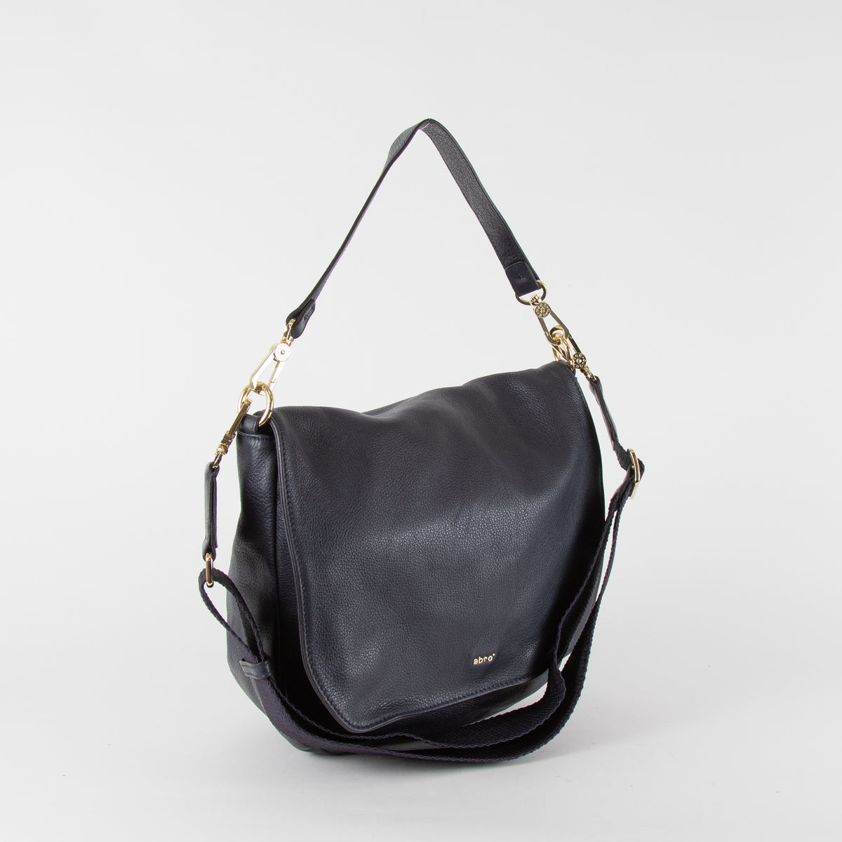 Abro Navy Leather Satchel Bag with Adjustable