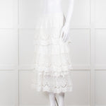 Farm Rio White Cotton Broderie Anglaise Midi Skirt