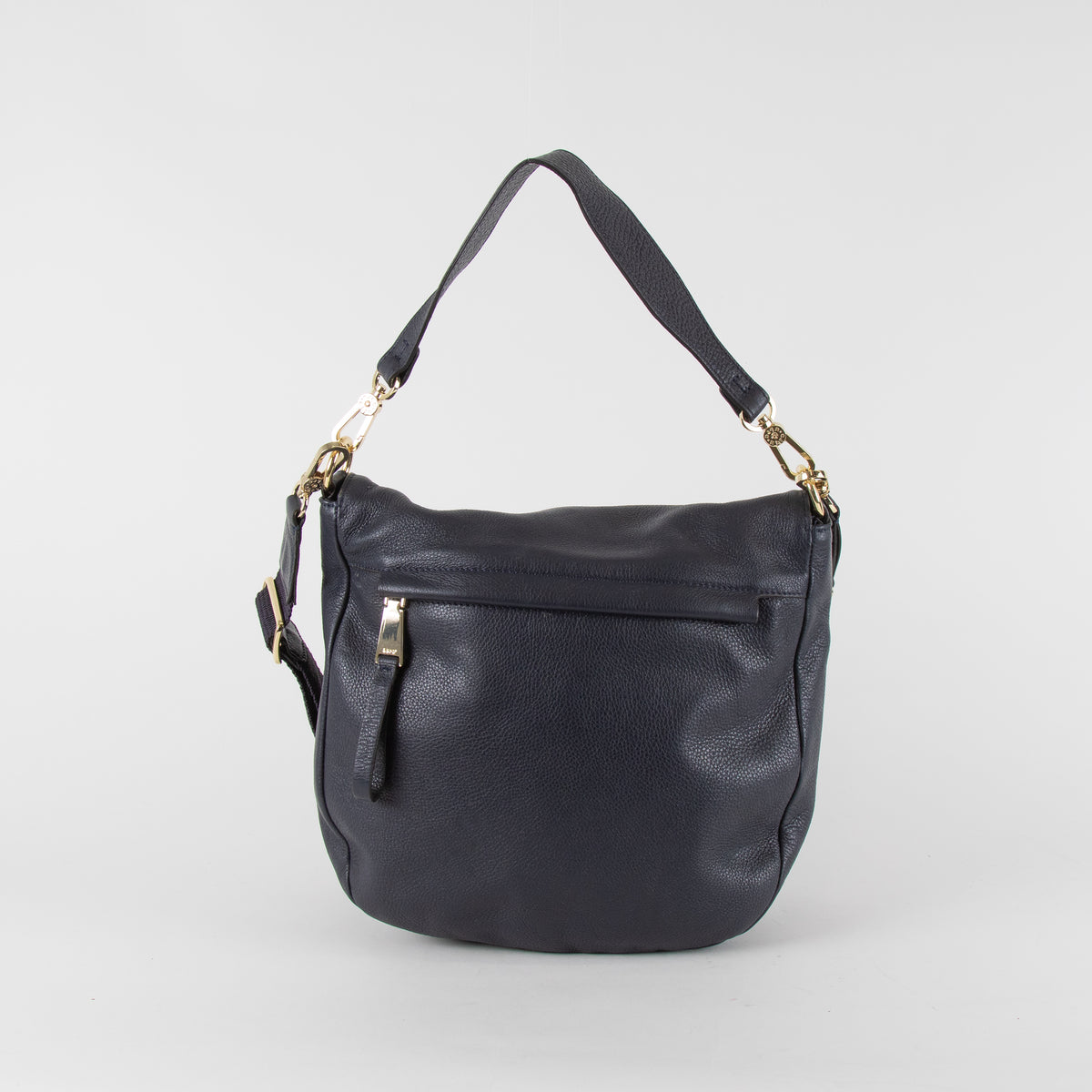 Abro Navy Leather Satchel Bag with Adjustable