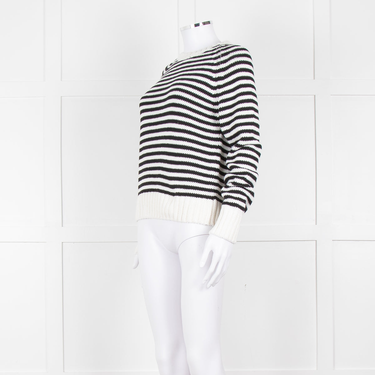 Tory Burch White Black Striped Cotton Sweater